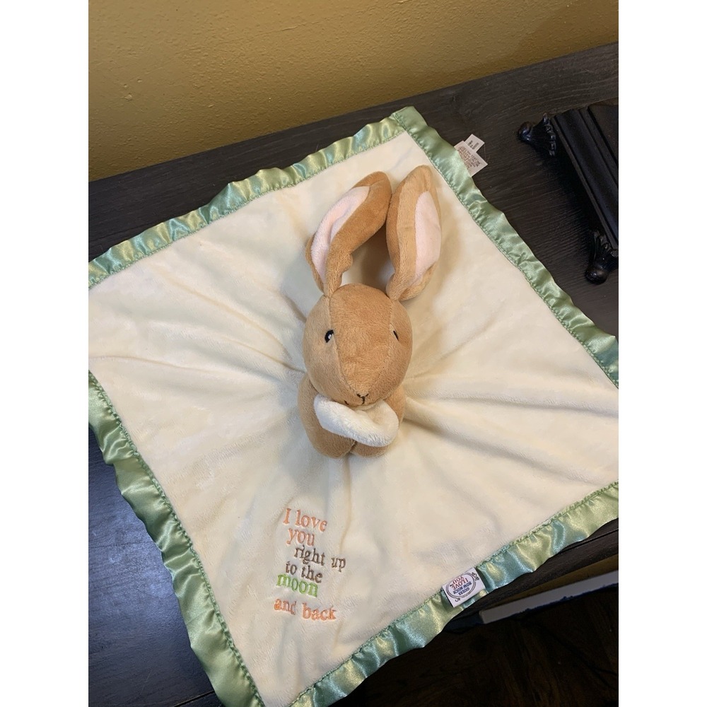 Guess How Much‎ I Love You Bunny Rabbit Lovey Security Blanket Green Satin Clean